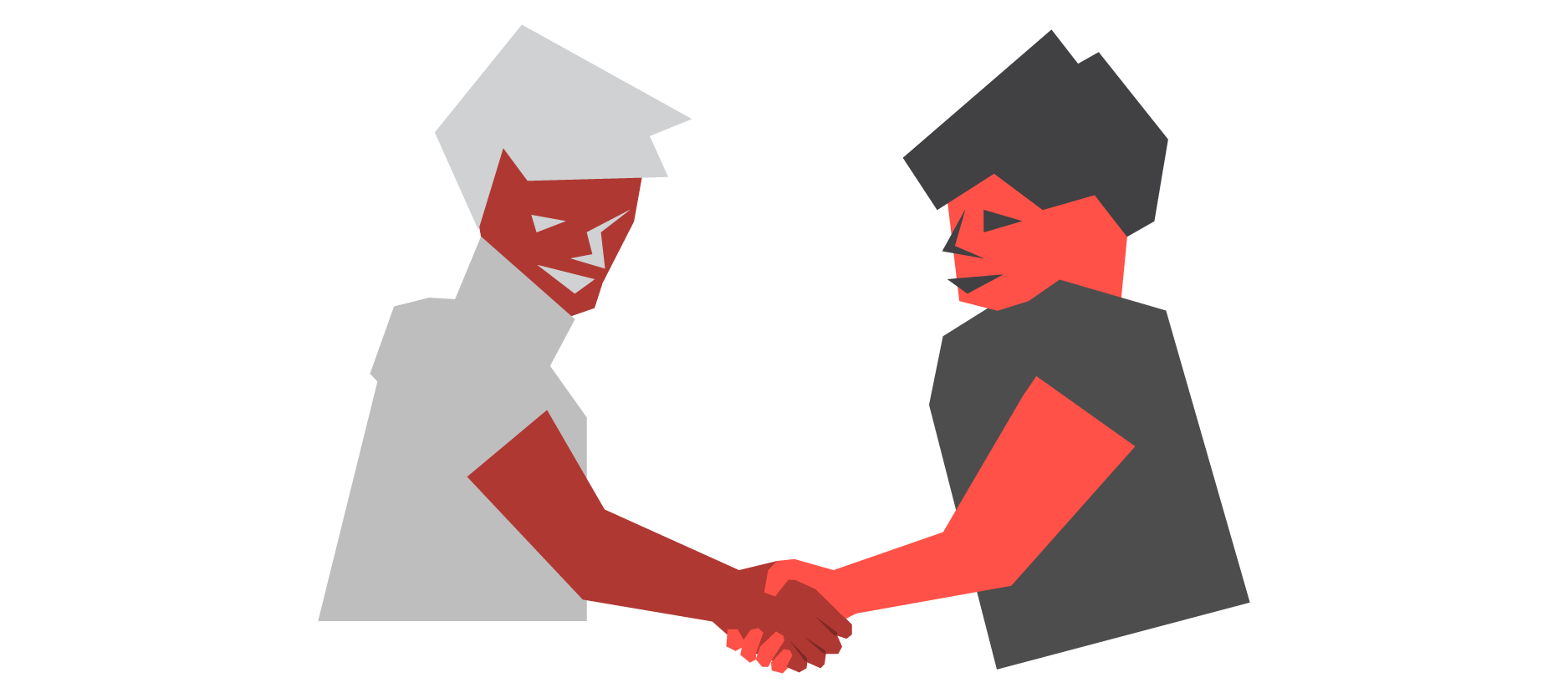 An illustration of two figures shaking hands.